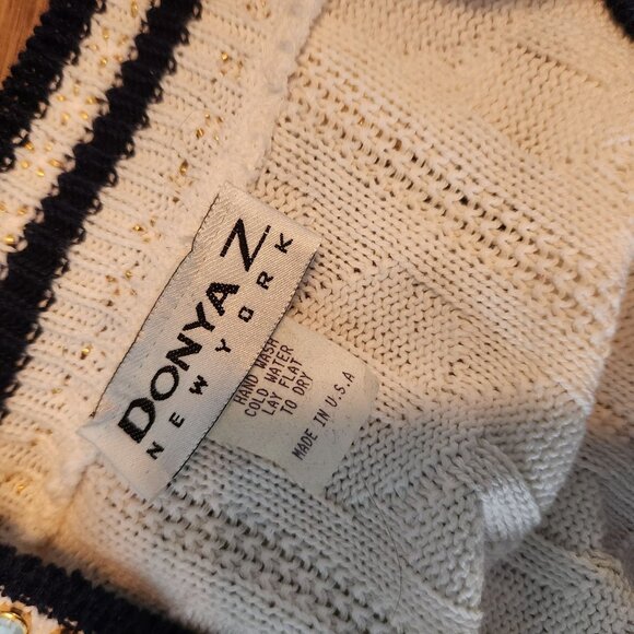 Vintage 60s 70s Preppy White Tennis Sweater M/L Retro V-Neck Embroidered Sequins - Picture 4 of 5